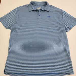 Under Armour Golf Polo Shirt Mens Sz XL HeatGear Performance Gray Blue Shirt EUC